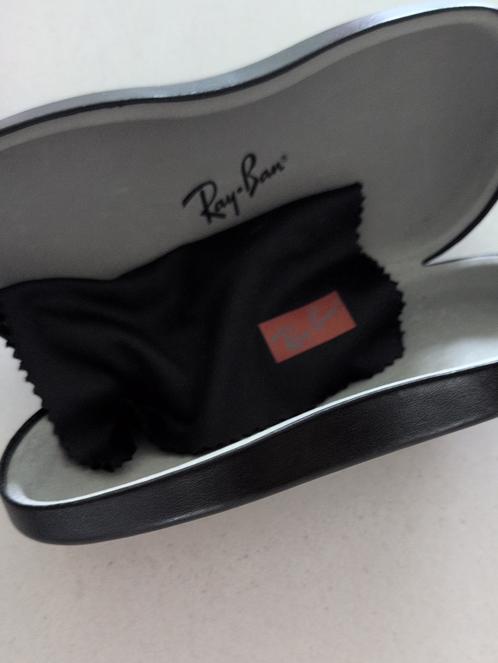 Ray-Ban Black Case with Black Microfiber Cloth and Red Logo Patch